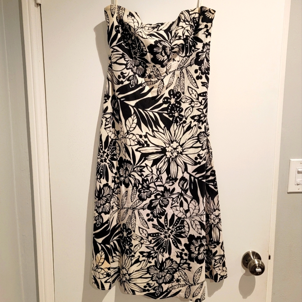 GAP Linen Strapless tropical midi dress